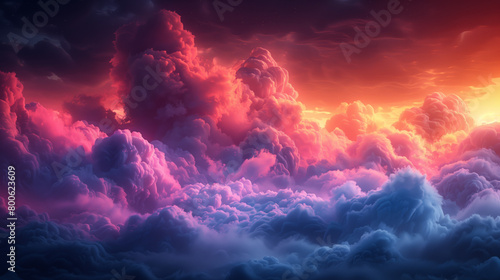 abstract display of vibrant clouds swirls against a stark black backdrop, captivating the viewer with its kaleidoscope of colors photo