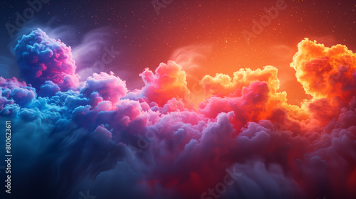 abstract display of vibrant clouds swirls against a stark black backdrop, captivating the viewer with its kaleidoscope of colors photo