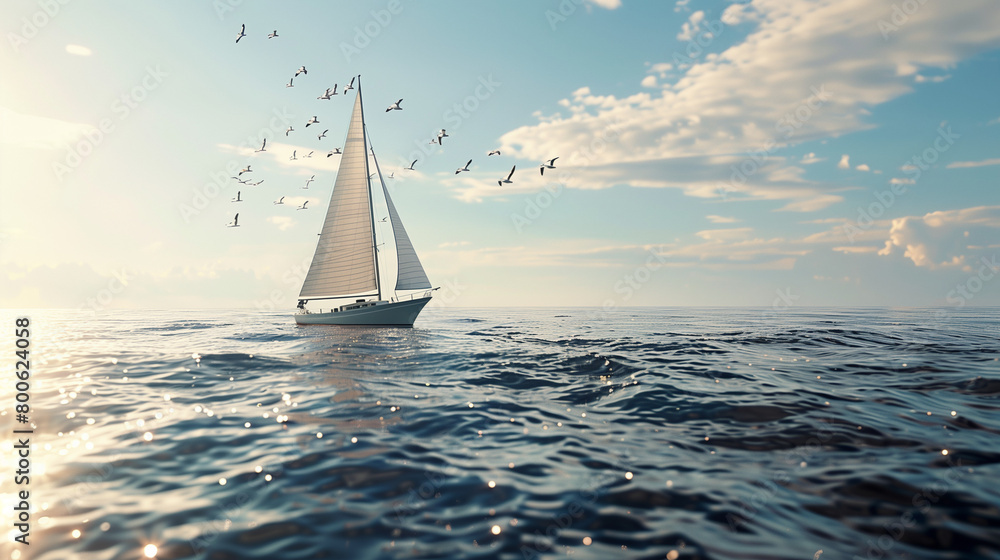Obraz premium Ocean Sailing Expedition: Nautical Journey on the High Seas. Generative AI.
