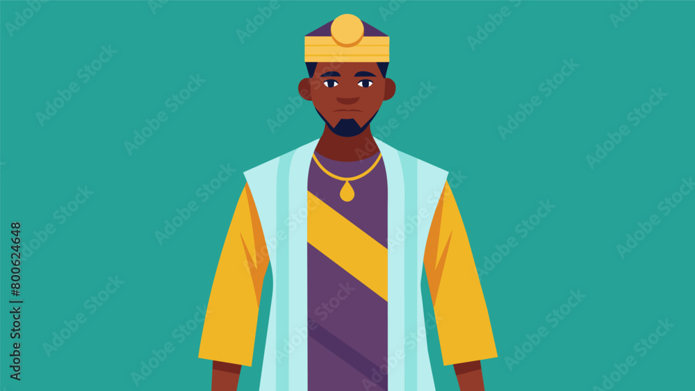 A male model confidently strutting in a traditional Nigerian agbada complete with a matching gele headwrap and beaded accessories exuding African. Vector illustration A male model confidently strutting in a traditional Nigerian agbada complete with a matching gele headwrap and beaded accessories exuding African. Vector illustration