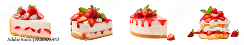 Collection of Strawberry Shortcake Cheesecake isolated on transparent png background. Generative ai