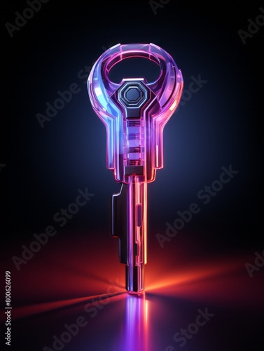Intricate magic iridiscent glowing car key. Unlock the future vehicle concept.