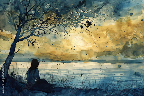 Watercolor ode to solitude peaceful moments alone  photo