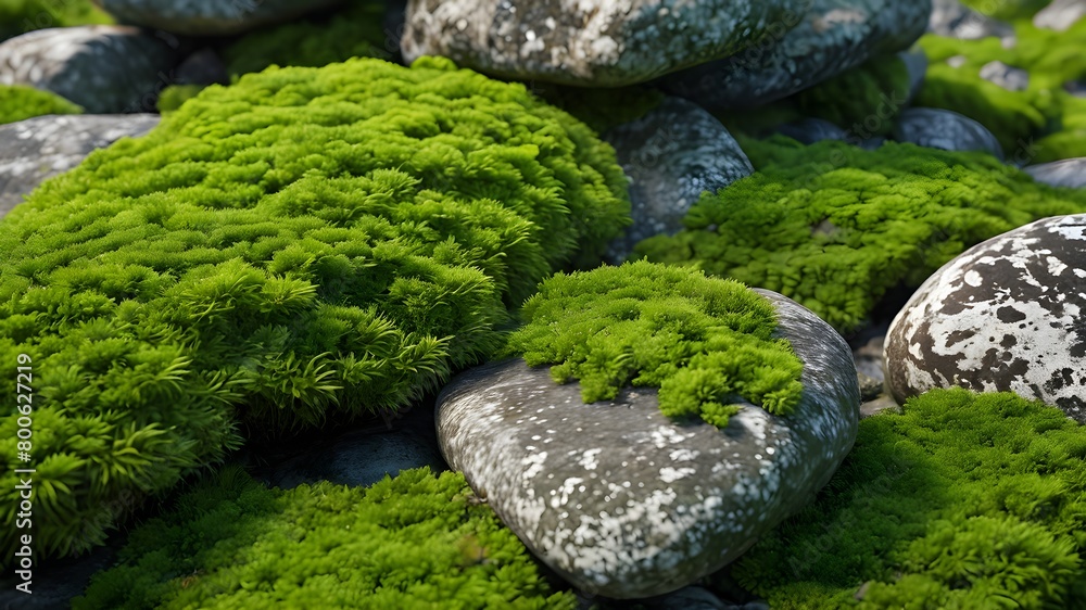 Dark green moss on the stone Dark green moss on the stone