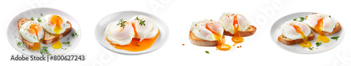 Collection of Poached Eggs isolated on transparent png background. Generative ai
