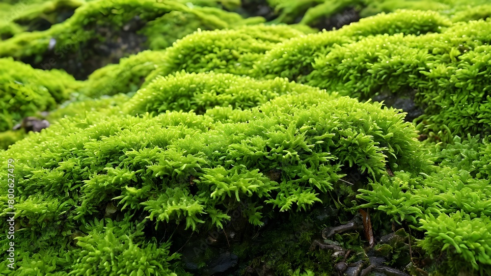 Dark green moss on the stone Dark green moss on the stone