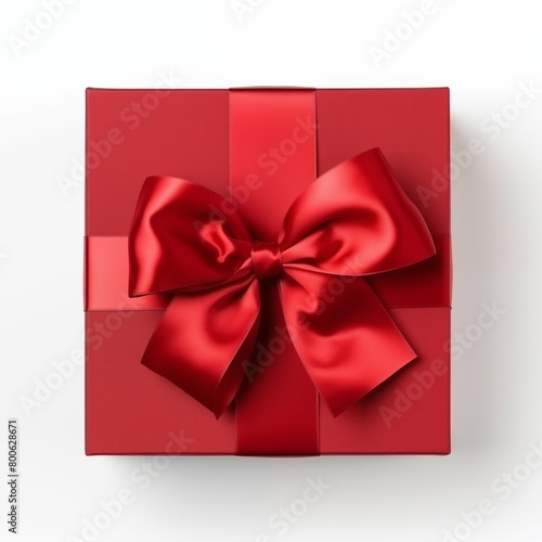 3D rendered luxurious red gift box with satin ribbon bow isolated on white background