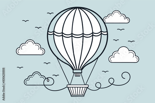 Whimsical hot air balloon outline in the sky