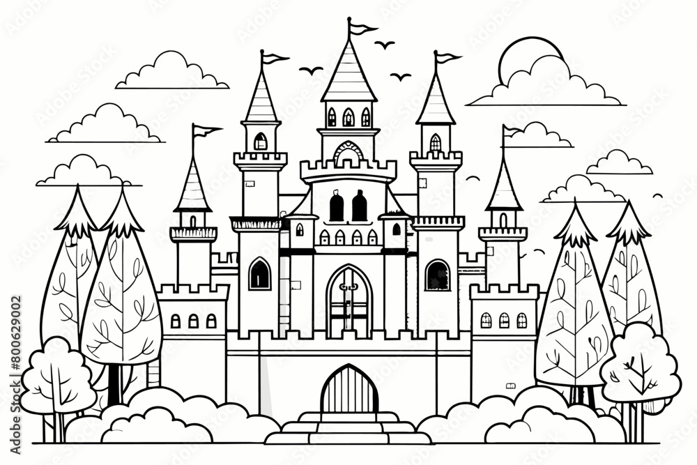 Whimsical fairy tale castle outline