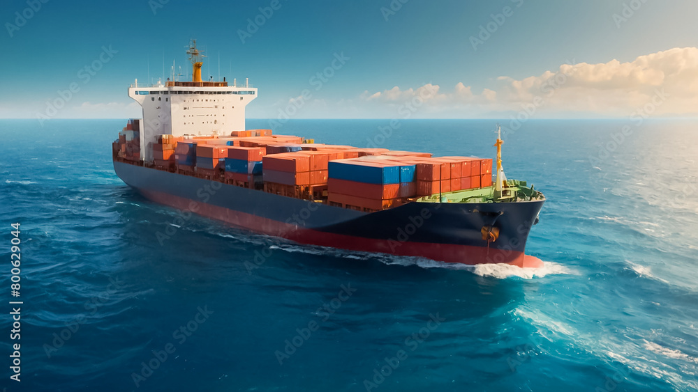 cargo ship with containers in a beautiful ocean