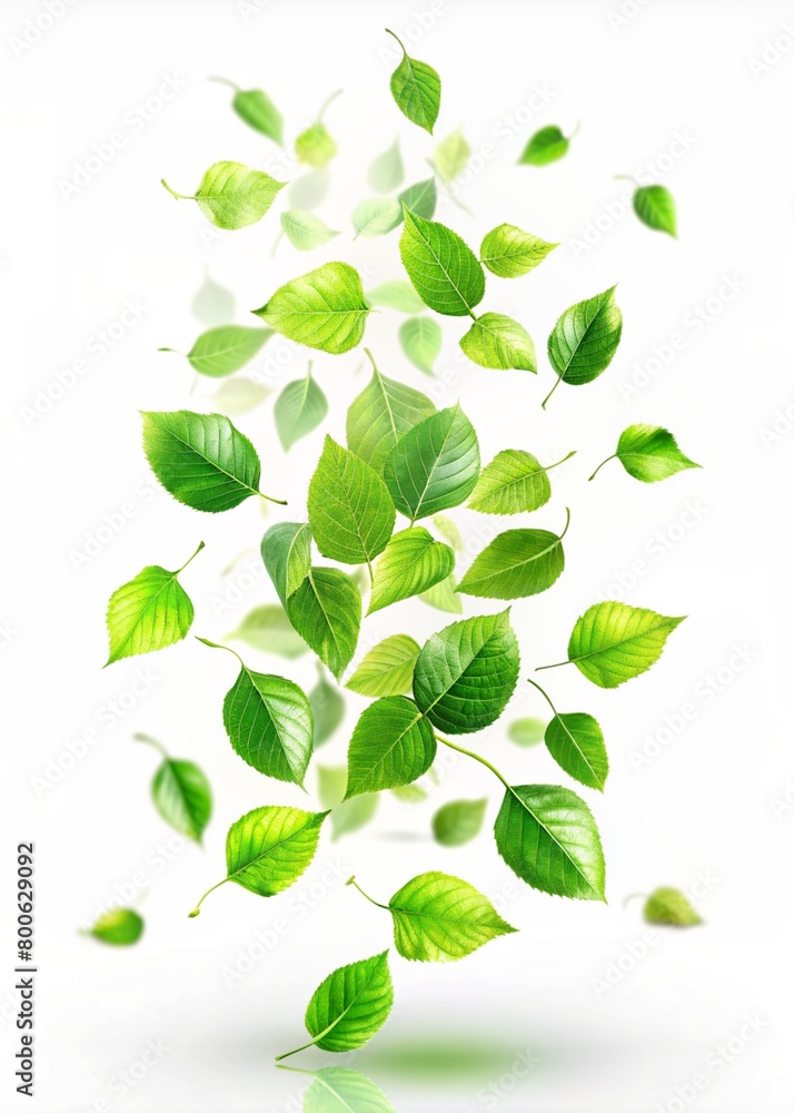 leaves green fall, white backgroun
