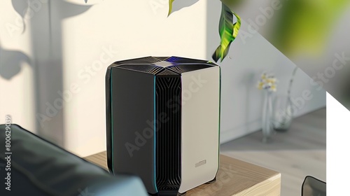 An air purifier with a length of 38 cm, a width of 38 cm, a height of 68 cm, and a linear grille structure