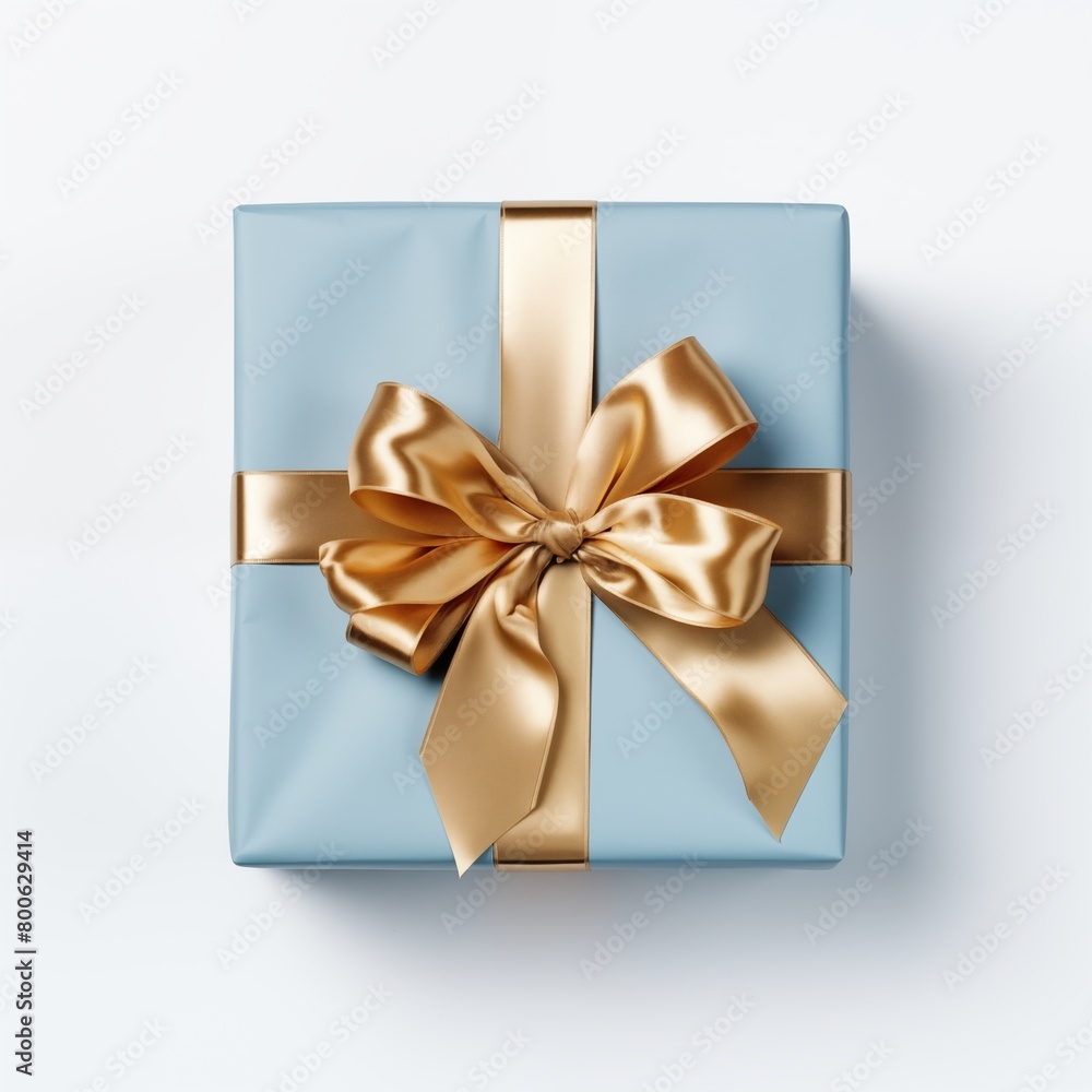 Elegant blue and golden gift box with luxurious satin ribbon Elegant blue and golden gift box with luxurious satin ribbon