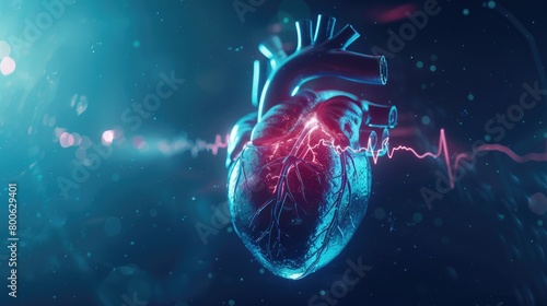 A human heart with an ECG wave coming out of it. Suitable for medical and healthcare concepts