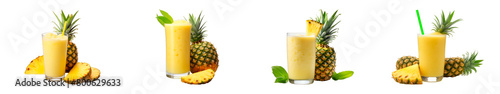 Collection of Pineapple Smoothies isolated on transparent png background. Generative ai