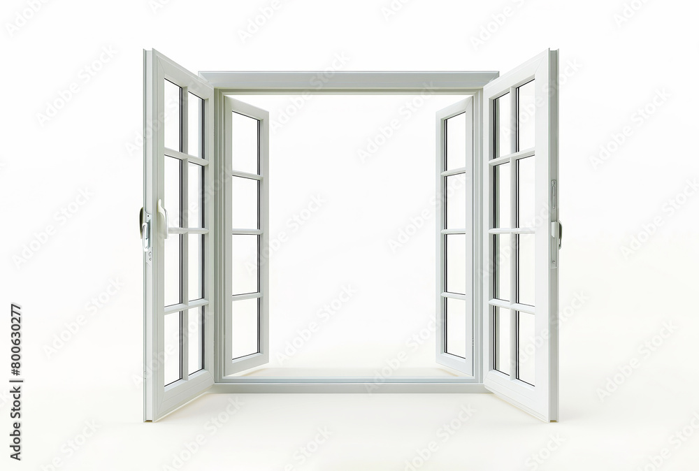 Open plastic window, isolated on white background. Open plastic window, isolated on white background.
