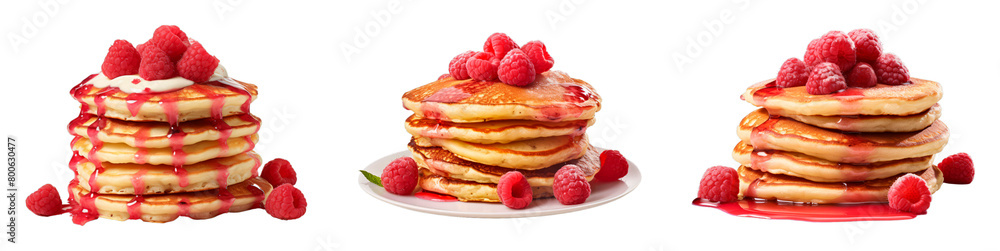 Collection of Raspberry Pancakes isolated on transparent png background. Generative ai Collection of Raspberry Pancakes isolated on transparent png background. Generative ai