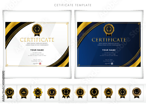 Luxury modern frames and shapes, templates for certificates of recognition, certificates of appreciation, and diplomas. Accommodates award, diploma, business and educational needs. type144(landscape)