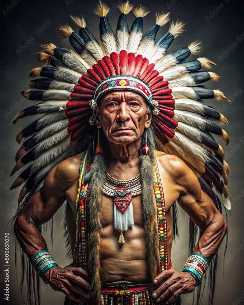 Illustration of a proud American Native Indian family in traditional dress Illustration of a proud American Native Indian family in traditional dress