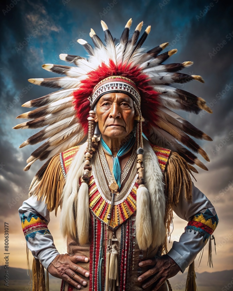 Illustration of a proud American Native Indian family in traditional dress Illustration of a proud American Native Indian family in traditional dress