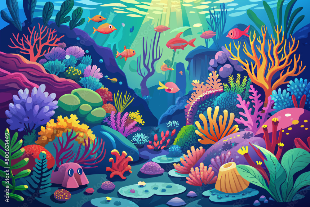 Vibrant coral reefs teeming with life