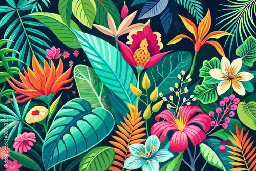 Vibrant botanical illustrations of tropical flowers