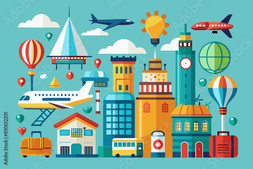 Travel and tourism icon vector series for airports, landmarks, transportation, luggage, etc for a user-friendly experience
