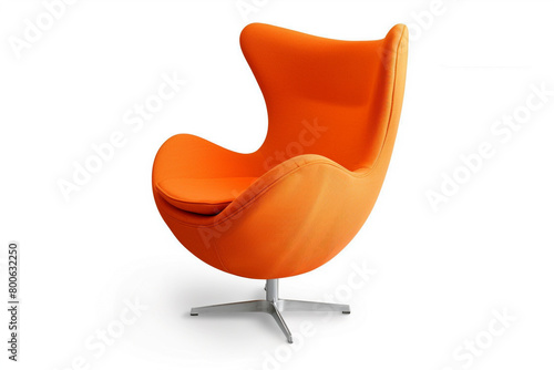 A contemporary orange egg chair with a unique shape, isolated on solid white background.