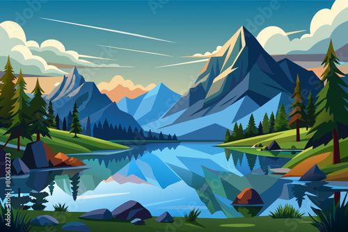 Tranquil lakes reflecting a mountain range