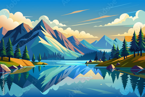 Tranquil lakes reflecting a mountain range