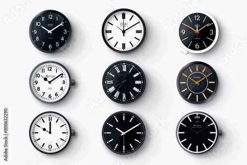 A bunch of clocks hanging on a wall. Ideal for interior design concepts