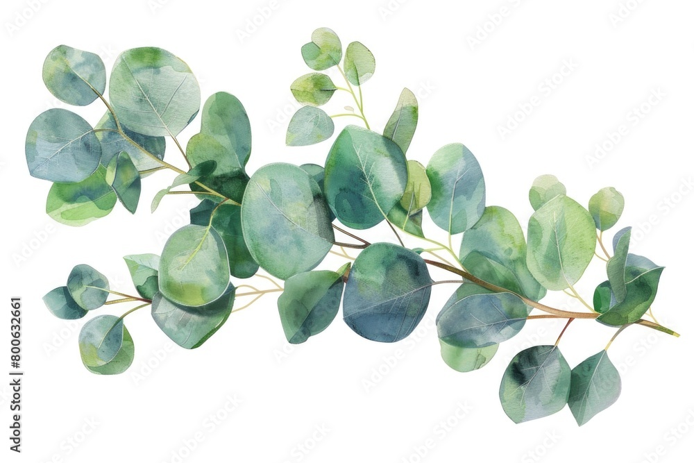 Obraz premium Beautiful watercolor painting of a eucalyptus branch. Perfect for nature-themed designs
