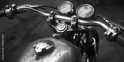 Classic black and white image of a motorcycle. Suitable for vintage themes photo