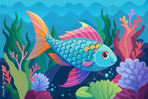The shimmering scales of a rainbow fish darting through the coral reef