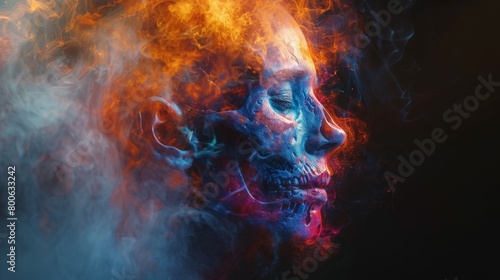A skull with fire and smoke coming out of it, AI