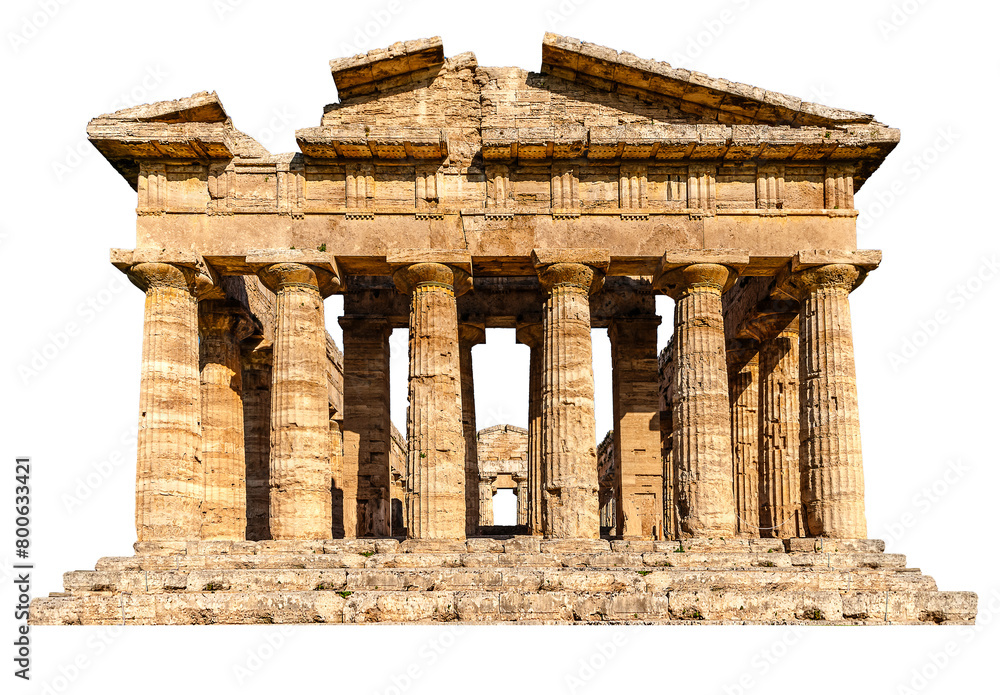 The ruins of an ancient temple. The Greek temple. Front view.