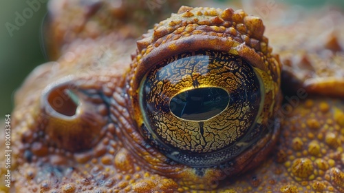 Detailed close up view of a frog's eye. Perfect for nature and wildlife themes