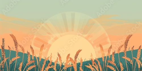 wheat field with sun rays, simple shapes Generative AI