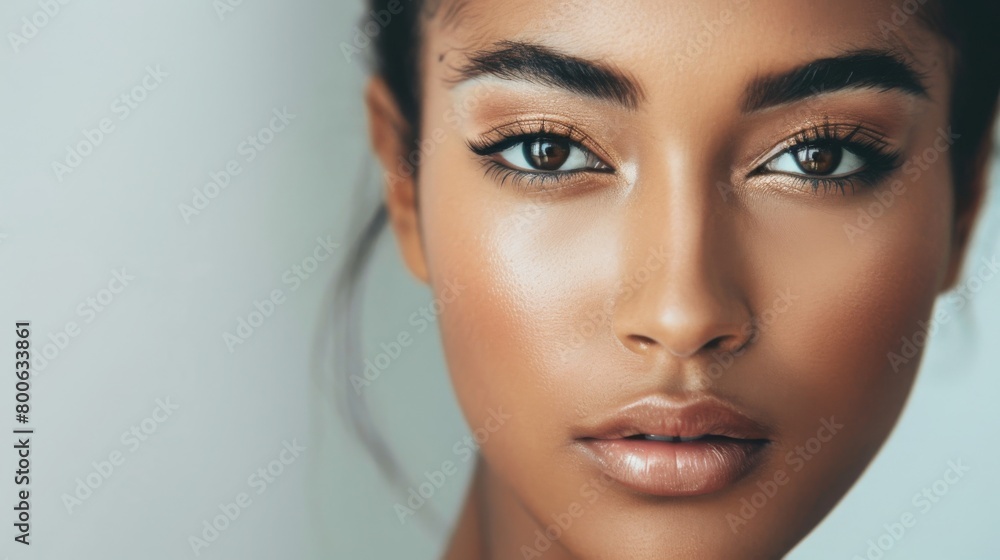Fototapeta premium Close-Up Portrait of a Young Woman With Neutral Background