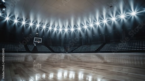 Indoor Interior of a empty basketball court with stage light
