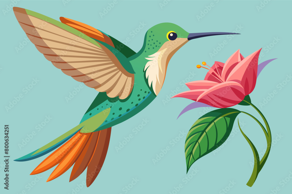 Obraz premium The delicate beauty of a hummingbird sipping nectar from a flower