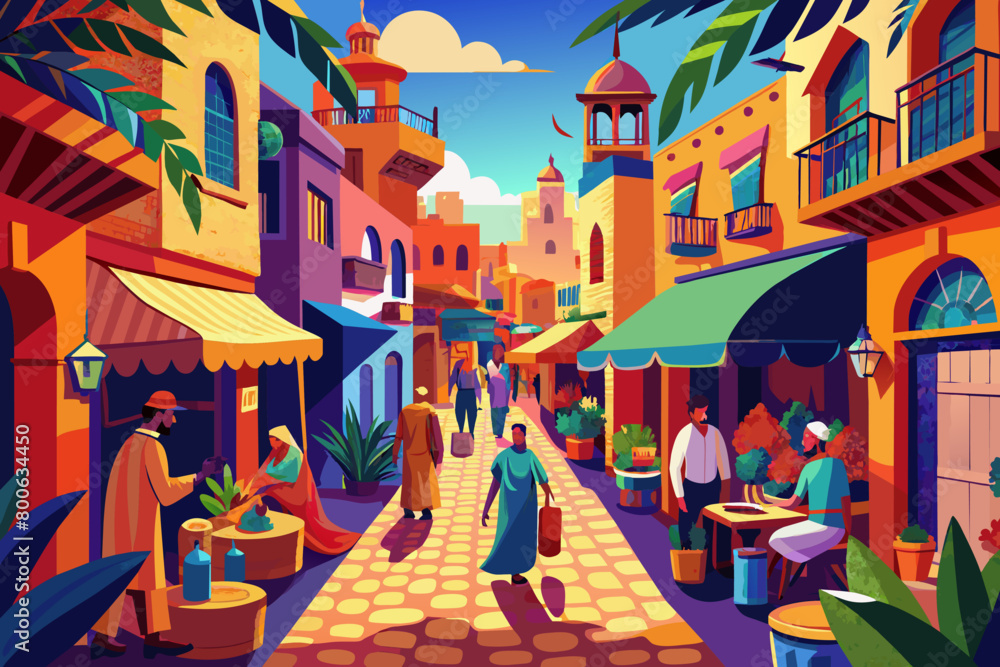 The colorful streets of Marrakechs medina, with its bustling souks and vibrant atmosphere