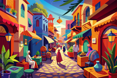 The colorful streets of Marrakechs medina, with its bustling souks and vibrant atmosphere © SaroStock