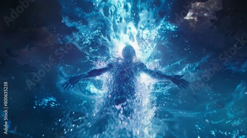 A mystical creature emerging from a pool of shimmering liquid its body glowing with the power of the universal solvent formula it . . © Justlight