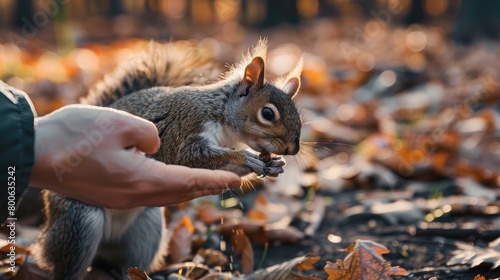 a squirrel being fed by hand photo