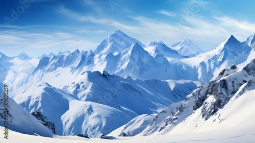 Panoramic view of snowy mountains in winter, Caucasus, Russia © I