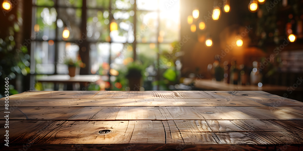Empty wooden table blurred restaurant background Empty wooden table blurred restaurant background