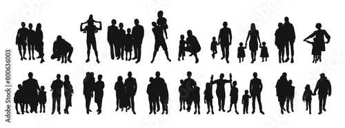 Silhouette of adults and children, families, isolated vector