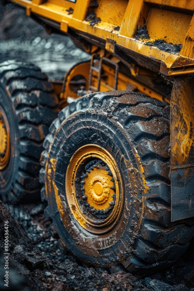 Detailed view of a yellow dump truck tire. Ideal for industrial concepts Detailed view of a yellow dump truck tire. Ideal for industrial concepts