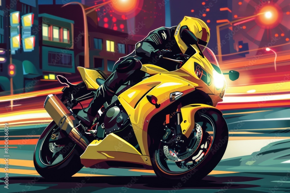 A man riding a yellow motorcycle in the city. Suitable for transportation concepts